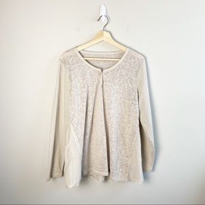 Soft Surroundings Tan/Cream Cotton Silk Long Sleeve Top